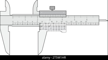 Messschieber zum Messen von Innen- und Außenmaßen. Vektorabbildung Stock Vektor