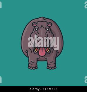 Hippopotamus-Zeichentrickfigur Frontansicht Vektor-Illustration für Hippo Day am 15. Februar Stock Vektor