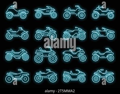 Sport Quad Bike Symbole gesetzt. Umrisssatz Sport Quad Bike Vektor Symbole Neonfarbe auf Schwarz Stock Vektor