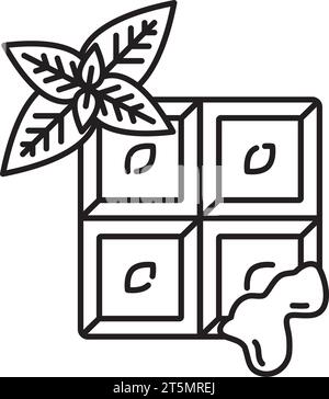 Schokoladenriegel mit flüssiger Minzfüllung und Blätter Vektorlinie Symbol für Schokoladenminztag am 19. Februar Stock Vektor