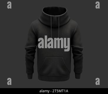 Schwarze Vorlage für Hoodie, Mockup für den Kleiderladen, Basic Sweatshirt Mock Up, Cyberpunk Style Mock-Up, sauberes Hoodie-Modell. Stock Vektor