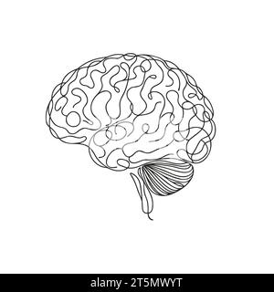 Die kontinuierliche Linienart des Gehirns. Einfache Strichgrafik isoliert. Vektorabbildung Stock Vektor