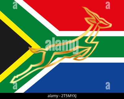 Südafrikanisches Rugby-Symbol auf dem Hintergrund der Nationalflagge, Südafrika, Vektorillustration Stockfoto