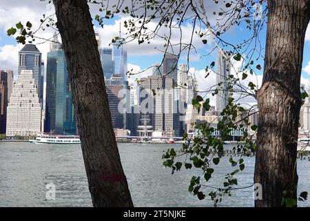 Blick auf Lower Manhattan über den Hudson River Stockfoto