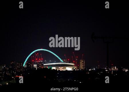 Dateifoto vom 17.10.2023 vom Wembley Stadium, wo England im März gegen Brasilien und Belgien antreten wird, während sie sich auf die Euros im nächsten Sommer in Deutschland vorbereiten. Ausgabedatum: Montag, 6. November 2023 Stockfoto