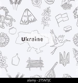 Nahtloses Vektormuster mit Elementen und Symbolen der Ukraine auf hellem Hintergrund Stock Vektor