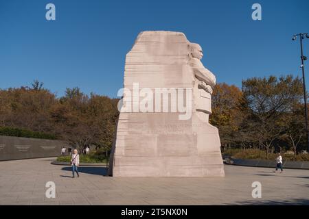 WASHINGTON, DC, USA - Martin Luther King, Jr. Memorial. Die Stone of Hope Granit Statue am Tidal Basin. Stockfoto