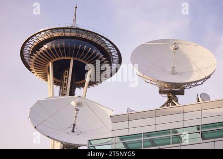 Wahrzeichen und ikonische Space Needle ein Aussichtsturm in Seattle, Washington, USA Stockfoto