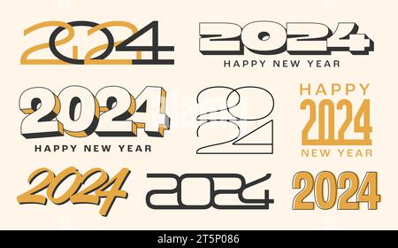 Set aus modernen Symbolen und Zahlen für das Neujahr 2024. Dekoratives Textdesign für Kalender, Flyer, Poster. Vektorabbildung Stock Vektor