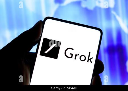 Brasilien. November 2023. In dieser Abbildung wird das Grok-Logo auf einem Smartphone-Bildschirm angezeigt. GROK ist ein Chatbot mit künstlicher Intelligenz, der mit dem sozialen Netzwerk X verbunden ist, das von Elon Musk geschaffen wurde. (Foto von Rafael Henrique/SOPA Images/SIPA USA) *** ausschließlich für redaktionelle Nachrichten *** Credit: SIPA USA/Alamy Live News Stockfoto