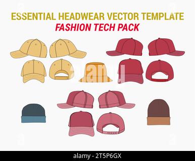 Baseball Cap Trucker Hut Mode Illustration Snap Back Mütze Tech Pack Streetwear Dad Hut Vektor Kleidung Illustrator Vorlage Blank Street Wear Moc Stock Vektor