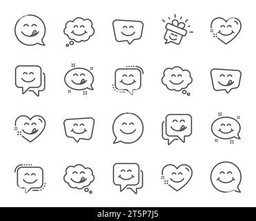 Symbole für die Lächellinie. Emoticon mit Zungenleck im Mund. Lächeln Sprechblase. Vektor Stock Vektor