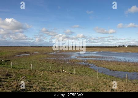 Die Ribble Marshes mit Blick auf den River Ribble und die Fylde Coast bei Warton und Lytham Stockfoto