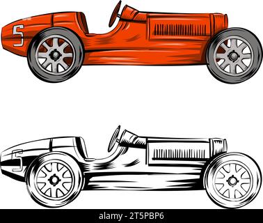 Rotes Oldtimer-Design auf weißem Hintergrund. Vektorabbildung Stock Vektor