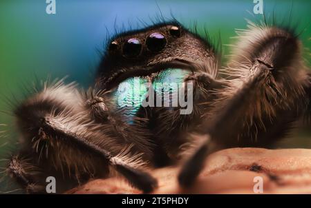 Phidippus Regius springende Spinnen aus nächster Nähe. Stockfoto