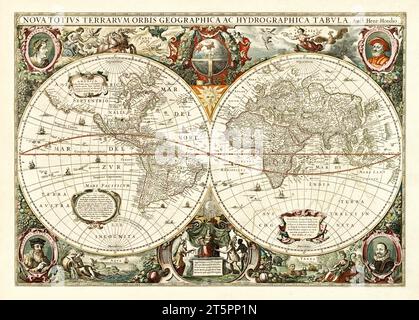 Alte Planisphere. Von Hondius, publ. Im Jahr 1638 Stockfoto