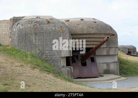 Longues-sur-Mer Battery, L, Frankreich - 21. August 2022: OLD Gun Battery of Atlatic Wall in Normandie Stockfoto