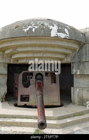 Longues-sur-Mer Battery, L, Frankreich - 21. August 2022: OLD Gun Battery of Atlatic Wall in Normandie Stockfoto