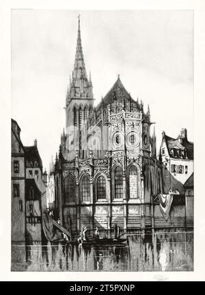 Alte Rückansicht der Kathedrale von Caen, Frankreich. Von Klackner, publ. CA 1888 Stockfoto