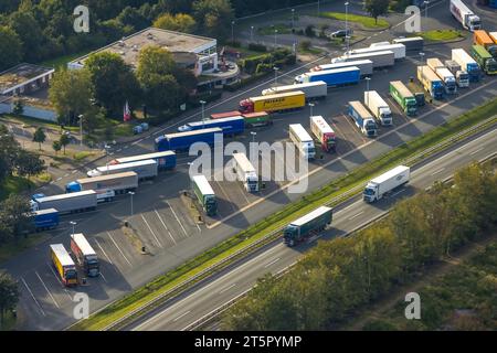 Luftaufnahme, Autobahnraststätte Siegerland-West, Autobahn A45 Sauerlandlinie, Heisberg, Freudenberg, Sauerland, Nordrhein-Westfalen, Deutschland, Frei Stockfoto