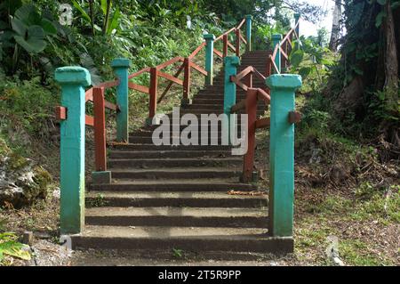 Pfad zu den Wasserfällen, Evergreen Cascades Wasserfall, Mele Maat, Vanuatu. Stockfoto