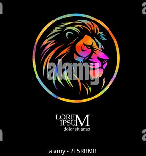 Farbiges Löwenlogo. Handzeichnung. Nicht AI, Vektorillustration Stock Vektor