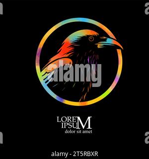 Raven Bird Logo. Handzeichnung. Nicht AI, T-Shirt. Vektorabbildung Stock Vektor