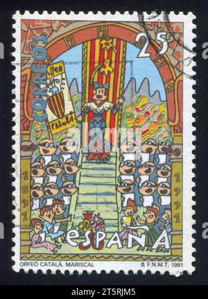 SPANIEN - CA. 1991: Briefmarke gedruckt von Spanien, zeigt katalanische Chorgesellschaft, ca. 1991 Stockfoto