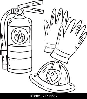 Feuerwehrhut Handschuhe Feuerlöscher Isoliert Stock Vektor