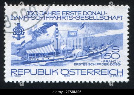 ÖSTERREICH - UM 1979: Briefmarke gedruckt von Österreich, zeigt Steamer Franz I., um 1979 Stockfoto