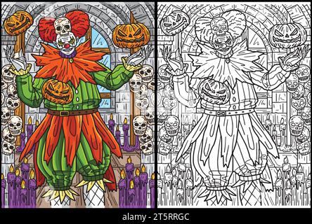 Farbige Illustration Der Halloween Clown Malseite Stock Vektor