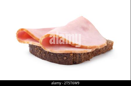 Köstliches Sandwich mit Schinken auf weiß Stockfoto