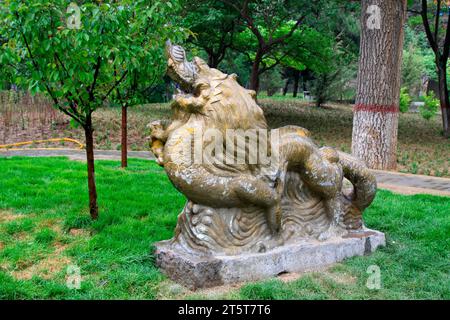 Mythische Tiere Steinskulptur in einem Park, Nahaufnahme des Fotos Stockfoto
