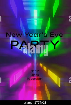 Silvesterparty Text in Schwarz über bunten Lichtblöcken Stockfoto