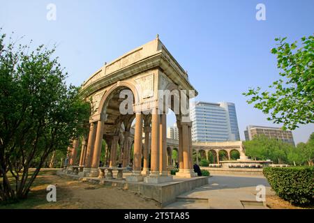 Felsenlandschaft Architektur in einem Wasserpark, Nahaufnahme eines Fotos Stockfoto