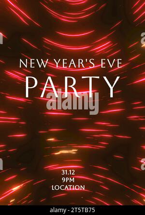 Text für Silvesterparty in weiß über roten Lichtern auf Schwarz Stockfoto