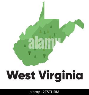 West virginia Kartenform Vereinigte staaten Amerika grüner Wald handgezeichnet Cartoon Stil mit Bäumen Reisegelände Stock Vektor
