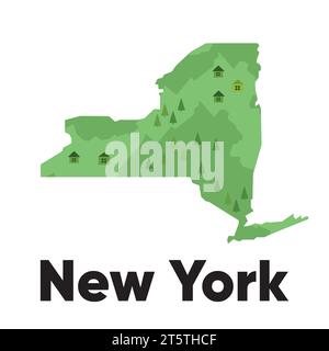New York Manhattan Kartenform Vereinigte staaten Amerika grüner Wald handgezeichnet Cartoon Stil mit Bäumen bereisen Gelände Stock Vektor