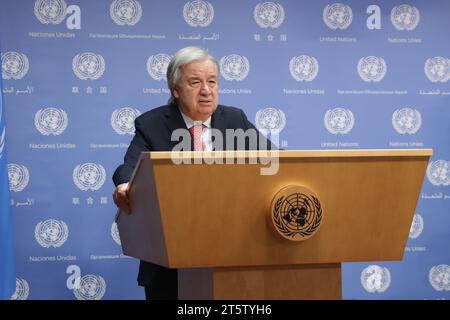 NY, USA. November 2023. Vereinten Nationen, New York, USA, 06. November 2023 - Generalsekretär Antonio Guterres informiert heute im Hauptquartier der Vereinten Nationen in New York über die jüngsten Entwicklungen in Israel und Gaza. Foto: Giada Papini Rampelotto/EuropaNewswire (Kreditbild: © Luiz Rampelotto/ZUMA Press Wire) NUR REDAKTIONELLE VERWENDUNG! Nicht für kommerzielle ZWECKE! Stockfoto