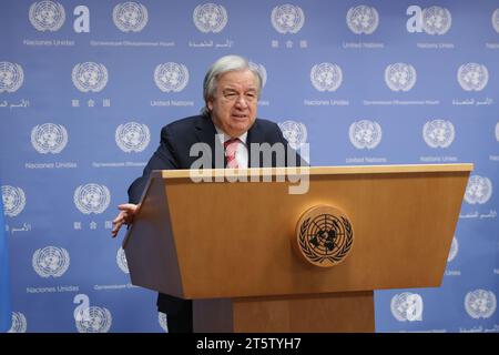 NY, USA. November 2023. Vereinten Nationen, New York, USA, 06. November 2023 - Generalsekretär Antonio Guterres informiert heute im Hauptquartier der Vereinten Nationen in New York über die jüngsten Entwicklungen in Israel und Gaza. Foto: Giada Papini Rampelotto/EuropaNewswire (Kreditbild: © Luiz Rampelotto/ZUMA Press Wire) NUR REDAKTIONELLE VERWENDUNG! Nicht für kommerzielle ZWECKE! Stockfoto