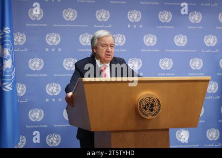 NY, USA. November 2023. Vereinten Nationen, New York, USA, 06. November 2023 - Generalsekretär Antonio Guterres informiert heute im Hauptquartier der Vereinten Nationen in New York über die jüngsten Entwicklungen in Israel und Gaza. Foto: Giada Papini Rampelotto/EuropaNewswire (Kreditbild: © Luiz Rampelotto/ZUMA Press Wire) NUR REDAKTIONELLE VERWENDUNG! Nicht für kommerzielle ZWECKE! Stockfoto