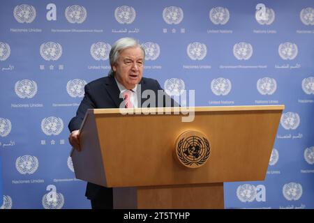 NY, USA. November 2023. Vereinten Nationen, New York, USA, 06. November 2023 - Generalsekretär Antonio Guterres informiert heute im Hauptquartier der Vereinten Nationen in New York über die jüngsten Entwicklungen in Israel und Gaza. Foto: Giada Papini Rampelotto/EuropaNewswire (Kreditbild: © Luiz Rampelotto/ZUMA Press Wire) NUR REDAKTIONELLE VERWENDUNG! Nicht für kommerzielle ZWECKE! Stockfoto