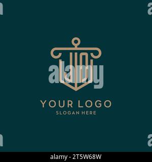 JO-Monogramm-Logo mit Schild- und säulenförmigem Design Stock Vektor