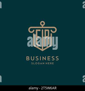 ER-Monogramm-Initiallogo mit Schild- und säulenförmigem Design Stock Vektor