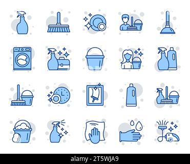 Symbole für Reinigungslinien. Wäsche, Schwamm und Vakuum. Vektor Stock Vektor
