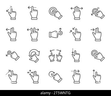 Symbole für Gestenlinien auf dem Touchscreen. Handbewegung, Slide-Geste, Multitasking. Vektor Stock Vektor