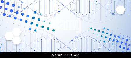 Wissenschaftliche Vorlage, Hintergrundbild oder Banner mit DNA-Molekülen. Handgemachte Vektor-Illustration. Stock Vektor