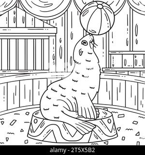 Zirkus Seelöwen und Ball Ausmalseite für Kinder Stock Vektor