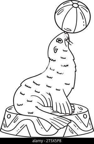Circus Sea Lion and Ball Coloring Page Stock Vektor