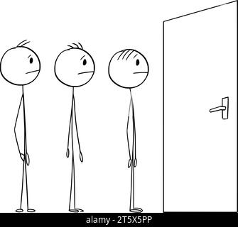 Leute, die vor der geschlossenen Tür warten, Vektor-Cartoon-Stick-Abbildung Stock Vektor